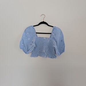 Ruched Crop Top Puff Sleeves